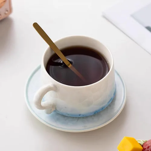 Miniatura 6 de Juego de 2 tazas de té y platillos KAMMAK, tazas de café de porcelana, 7.5oz tazas de expreso con esmalte cristalino, tazas de cerámica demitaza