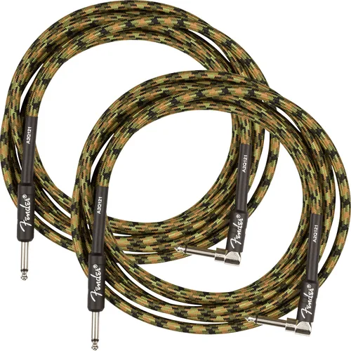 Miniatura 25 de Fender Cable de instrumentos de lujo de 10 pies, ángulo recto, tweed negro, paquete de 2