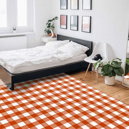 Miniatura 7 de Alfombra de área a cuadros naranja quemado para sala de estar/dormitorio, alfombra de área antideslizante de 2 x 3 pies, alfombra de área de lana