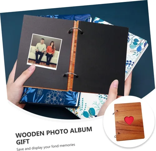 Miniatura 8 de COLLBATH Álbum de recortes de corazón Álbum de fotos de madera Álbum de fotos de recuerdo juvenil de papel de bebé