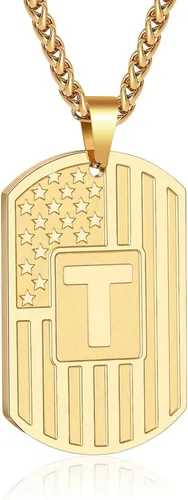 Miniatura 66 de Bellino Regalos de graduación – Collar con letra inicial de la A a la Z para hombres, niños, adolescentes, acero inoxidable, bandera estadounidense