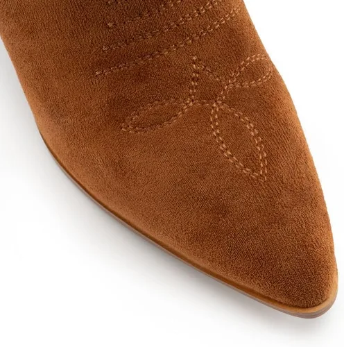 Miniatura 2 de WIRALOMI Botas vaqueras de tacón grueso bordado hasta la rodilla para mujer, botas vaqueras con punta puntiaguda