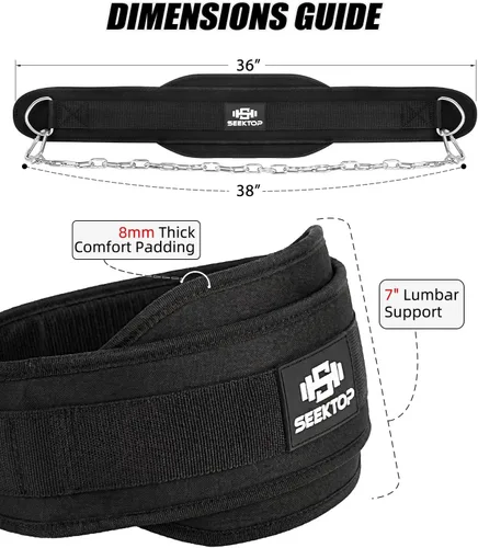 Miniatura 5 de Seektop Dip Belt With Chain for Weightlifting - Neoprene Waist Belt for GYM Workout, Pull Ups, Crossfit, Weight Lifting, Squat, Training, Fitness