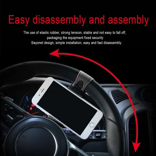 Miniatura 5 de Soporte de teléfono para volante de automóvil, clip de montaje portátil sin manos para smartphone, cuna ajustable para automóvil, soporte universal