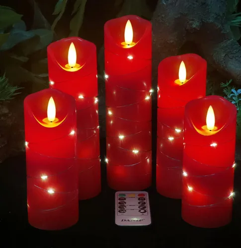 Miniatura 10 de DANIP - Vela LED sin llama azul cielo, con cuerda de estrella integrada, juego de 3 velas LED, con control remoto de 11 botones, función de Sky