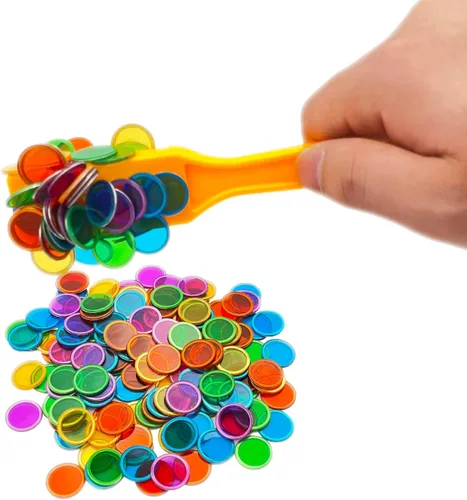 Miniatura 4 de JUNWRROW Varita magnética de bingo con fichas, 5 paquetes y 500 chips de metal, 5 chips de metal de color para juegos en grupo grande, noche