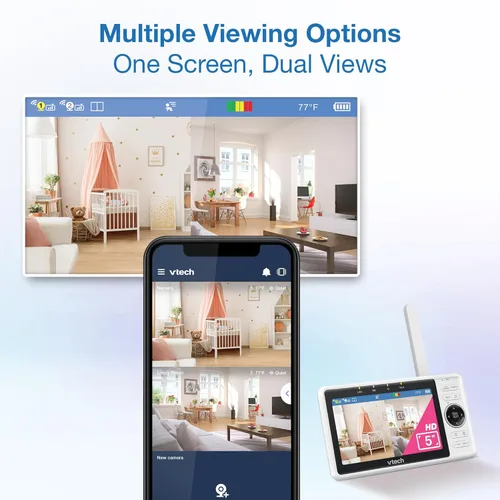 Miniatura 13 de VTech Monitor de bebé WiFi inteligente de 2 cámaras con cámara FHD de 1080p y pantalla IPS HD de 5", aplicación gratuita con video de detección