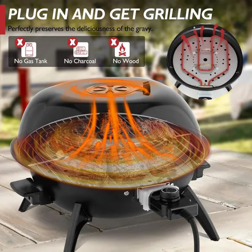 Miniatura 2 de ROVSUN Parrilla eléctrica de mesa de 1600 W con control de temperatura, parrilla de acero inoxidable 304 negra con diseño de doble capa, portátil