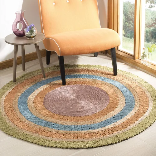 Miniatura 5 de SAFAVIEH Alfombra redonda de fibra natural NF201C de 3 pies, redonda, azul, multicolor, hecha a mano con encanto bohemio y de yute