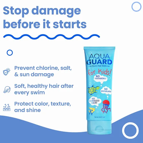 Miniatura 2 de AQUA GUARD Protección capilar previa a la natación para niños, protector capilar de cloro + fácil de peinar, fabricado en California, color seguro