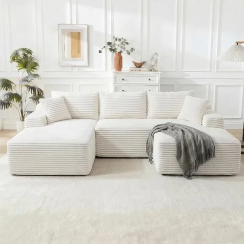Miniatura 23 de Sofá modular Cloud de 108 pulgadas, moderno sofá deshuesado con otomana móvil, sofá modular de asiento profundo, sofás esquineros de pana para sala