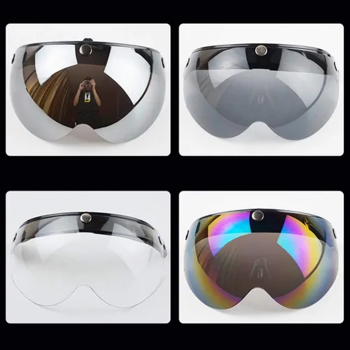 Miniatura 8 de Visera universal de casco retro de 3 broches a prueba de viento, visera de casco de motocicleta de media cara, lente de visera abatible