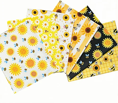 SZRUIZFZ Bee Fat Quarters, paquetes de tela 100% algodón de 18 x 22 pulgadas, impresiones de panal de margaritas de girasol para acolchar, costura,