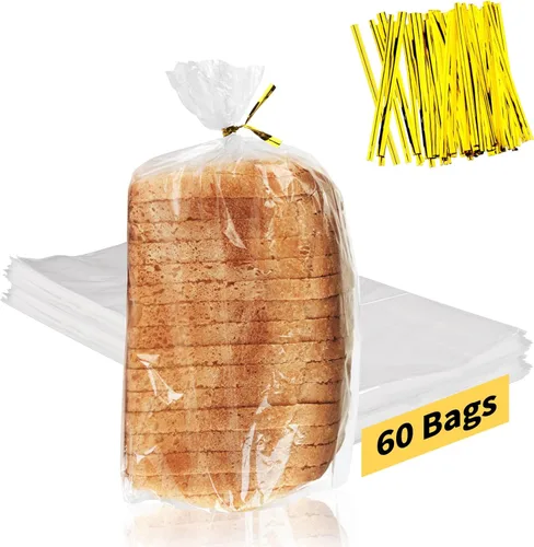 Miniatura 9 de Bolsas de pan con lazos, 100 bolsas de pan transparentes para pan casero y 100 lazos, bolsas de pan ajustables reutilizables de plástico, bolsas