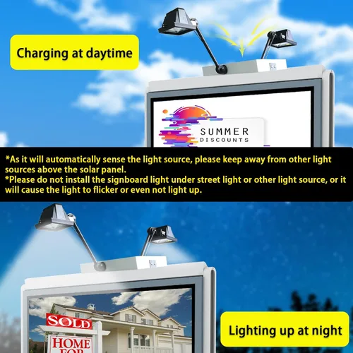 Miniatura 2 de Luces solares de cartelera para exteriores, 120 LED luz de letrero súper brillante, impermeable, 12000 mAh luz comercial para bienes raíces