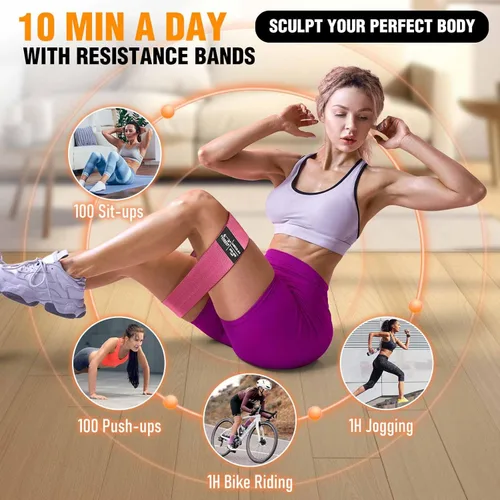 Miniatura 6 de Bandas de resistencia de tela para entrenar - Bandas de ejercicio para mujeres y hombres, bandas de trasero para piernas y glúteos, yoga, pilates