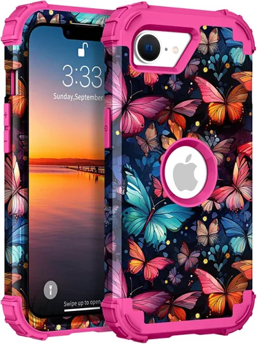 Miniatura 17 de Hocase Funda para iPhone SE 2022/2020, resistente a prueba de golpes, de plástico duro+goma de silicona, funda protectora híbrida para iPhone SE