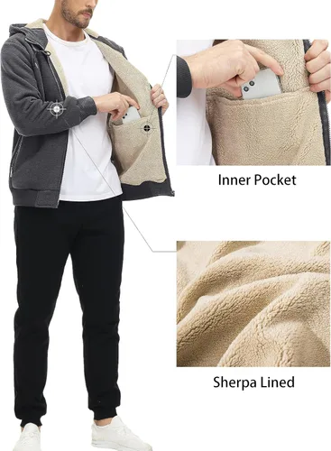 Miniatura 5 de MAGCOMSEN Chaqueta Sherpa con capucha de forro polar para hombre, con cremallera completa, cálida, mullida, resistente al viento, abrigos