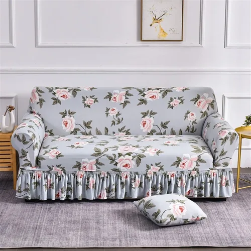 Miniatura 16 de MIPOPS Funda de sofá estampada elástica para sillón, fundas con patrón con falda lavable, protector de muebles de elastano para sala de estar