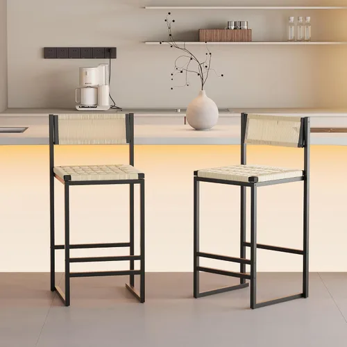 Miniatura 13 de Juego de 2 taburetes de bar modernos tapizados de piel sintética sin brazos con respaldo para bar en casa, comedor, isla de cocina, bistró, club
