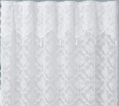 Miniatura 3 de Warm Home Designs Cortina de ducha de encaje blanco con cenefa adjunta y elegantes borlas, tamaño estándar 72 x 72 pulgadas, decoración de baño