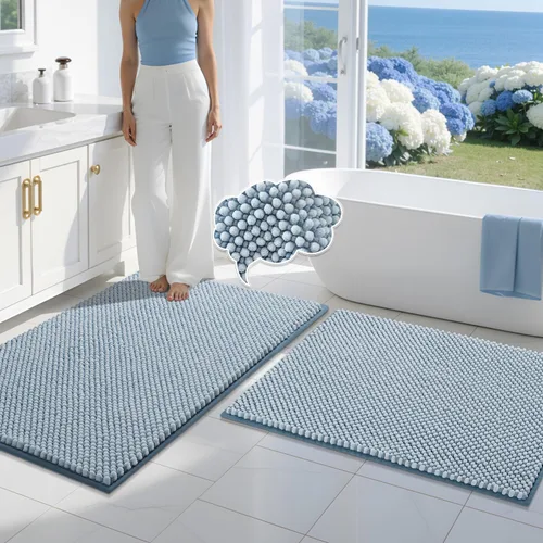 Miniatura 20 de BSICPRO Juego de alfombras de baño 2 piezas - Tapetes de baño de chenilla antideslizantes - Gruesa y suave alfombra absorbente de salvia para baño