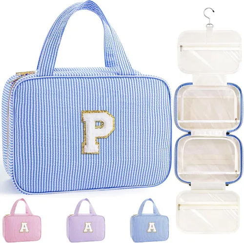 Miniatura 40 de TOPEAST Neceser colgante de viaje, bolsa de aseo personalizada con inicial, regalos de cumpleaños para mamá, hija, hermana, amigas, artículos Púrpura