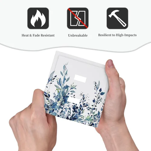 Miniatura 6 de Cubiertas de Interruptor de Luz de Doble Palanca con Hojas de Plantas Florales de Eucalipto Azul en Acuarela, Placa Decorativa de Pared de 2