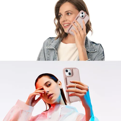 Miniatura 4 de Lipvina Funda para iPhone 14 Plus con tarjetero y correa para mujer, cordón cruzado, bloqueo RFID, soporte de anillo de soporte, cierre a presión