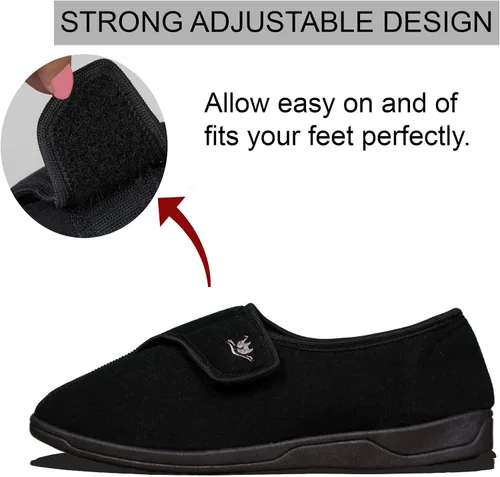 Miniatura 3 de Pantuflas anchas de espuma viscoelástica 80-D con cierre ajustable para hombre, cómodas y cálidas, de forro polar, artritis, edema, cierre