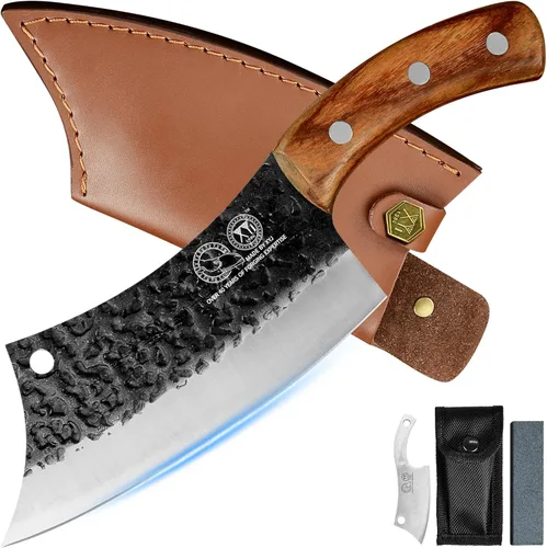 XYJ Auténtico cuchillo de cocina FULL TANG de 6.2 pulgadas, cuchillos de chef con funda de cuero de transporte, cuchillos de carnicero para carne y