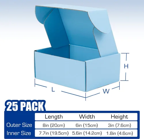 Miniatura 2 de Paquete de 25 Cajas de Envío, 8 x 6 x 3 pulgadas Caja de Embalaje Pequeña de Cartón Corrugado para Envío de Negocios, Embalaje, Regalos, Azul