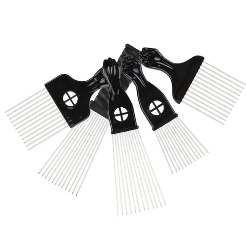 Miniatura 3 de 5 unids Afro Peine Metal Afro Americano Pick Peine Peluquería Herramienta de Peinado Selección de Pelo para Peinado Negro