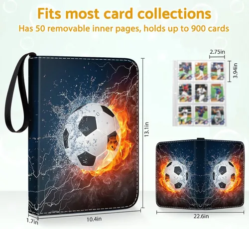 Miniatura 5 de Carpeta de Tarjetas de Fútbol con 900 Bolsillos con 50 Fundas Removibles, Carpeta Portátil para Tarjetas Deportivas de Intercambio, Álbum