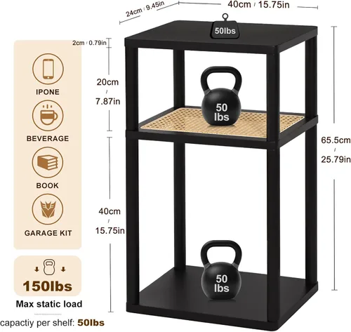 Miniatura 2 de YGYQZ Mesa auxiliar de ratán, mesa auxiliar estrecha para sofá, mesita de noche alta para espacio pequeño, mesita de noche delgada con estorge, sala