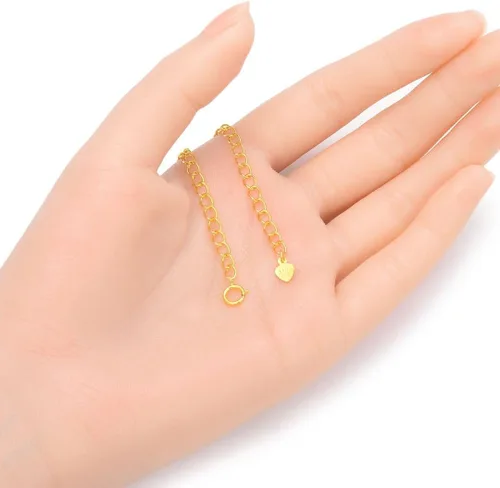 Miniatura 3 de Adabele SS302-2 - 1 extensión de cadena de plata de ley chapada en oro amarillo real, lindo corazón caída, fuerte, extraíble, ajustable, de 2
