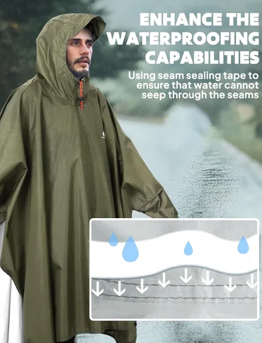 Miniatura 13 de ANYOO Poncho de lluvia con capucha para adultos, impermeable, ligero, para hombres y mujeres, chaqueta de lluvia reutilizable para emergencias al