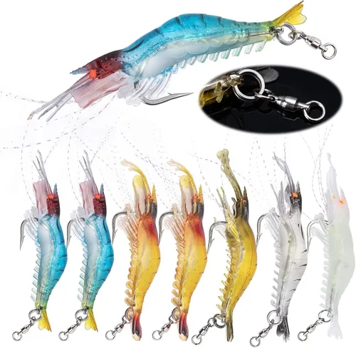 Goture Shrimp Lures,Soft Shrimp Fishing Lures for Freshwater Saltwater,Luminous Shrimp Bait Set with Sharp Hook and Swivel for Trout Bass Salmon B:
