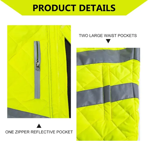 Miniatura 6 de Chaleco de seguridad para mujer, reflectante, de alta visibilidad, con bolsillos y cremallera, ANSI Clase 3 Hi Vis, chaleco de trabajo de invierno