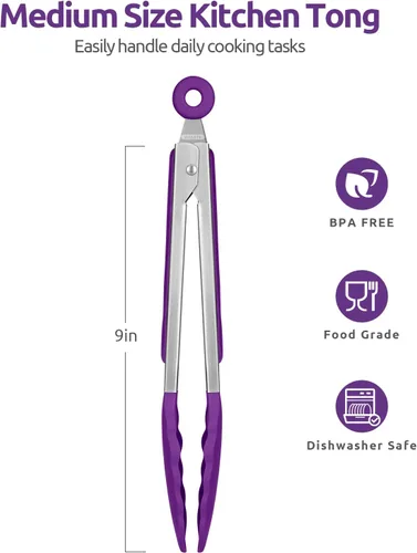 Miniatura 2 de Pinzas de cocina resistentes al calor de 600ºF: pinza de cocina de silicona U-Taste de 9 pulgadas con puntas de goma antiadherentes selladas firmes