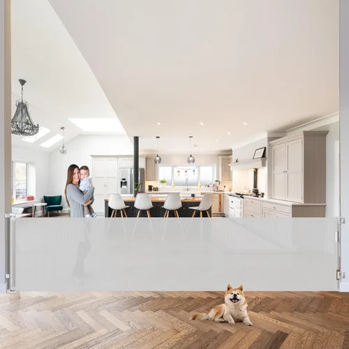 Miniatura 17 de Puertas de bebé extra anchas de 100 pulgadas para gran apertura, puerta retráctil para interiores para perros, puertas para cachorros para la casa