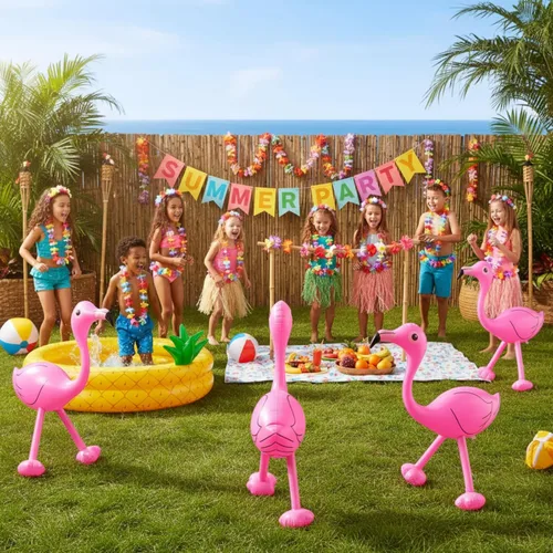 Miniatura 2 de Yaomiao 6 piezas de decoración de fiesta de flamencos en la piscina, 22 pulgadas, inflables de flamencos rosados, juguetes para cumpleaños de Luau