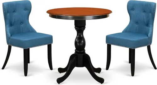 East West Furniture ESSI3-BCH-21 - Juego de comedor de 3 piezas para espacios pequeños, contiene una mesa de comedor redonda con pedestal y 2 sillas