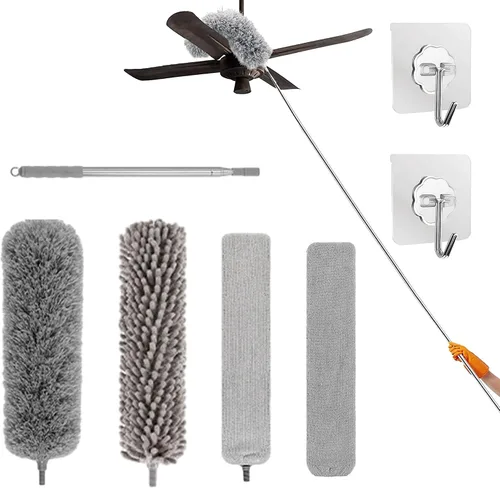 Miniatura 11 de Plumero de microfibra curvada retráctil lavable, plumero de microfibra con poste de extensión, plumero de plumas de microfibra, reutilizable