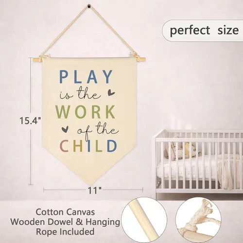Miniatura 6 de Play Is the Work of the Child, bandera colgante de banderín para pared, regalo para bebés, niños, niñas, niños, guardería, habitación