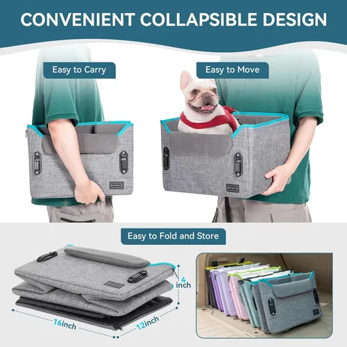 Miniatura 9 de PETSFIT Asientos de coche para perros pequeños – Hebillas de seguridad patentadas – Correa de seguridad – Asiento plegable elevador para perro