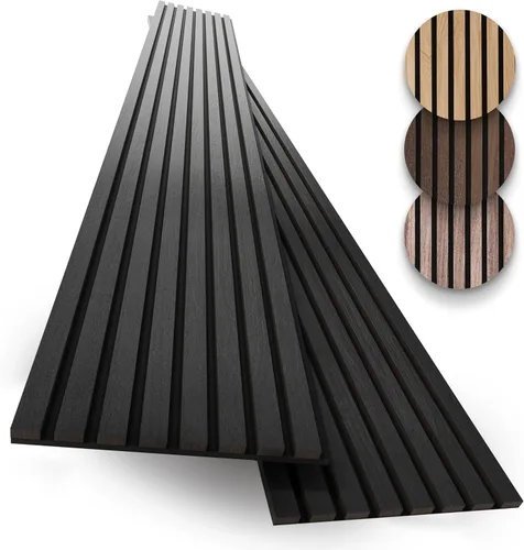 Miniatura 17 de Paquete de 2 paneles de listones de madera acústica - Paneles de pared insonorizados para decoración de interiores Nogal natural.