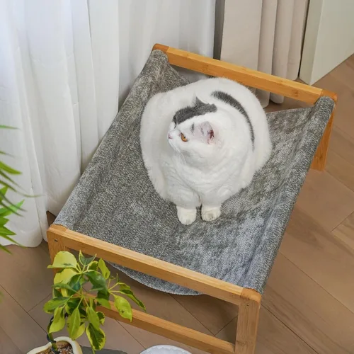 Miniatura 11 de Kiplant Cama elevada para gatos, hamaca grande para exteriores, muebles de mascotas de 25 x 16.5 pulgadas para gatitos, cachorros, conejos, Gris