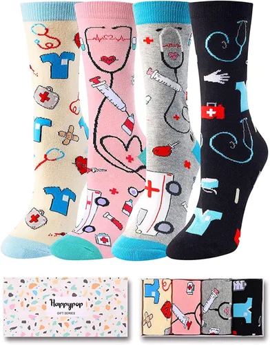 HAPPYPOP Calcetines divertidos de dentista enfermera médico libros médicos regalos novedosos para amantes de los libros dentistas enfermeras