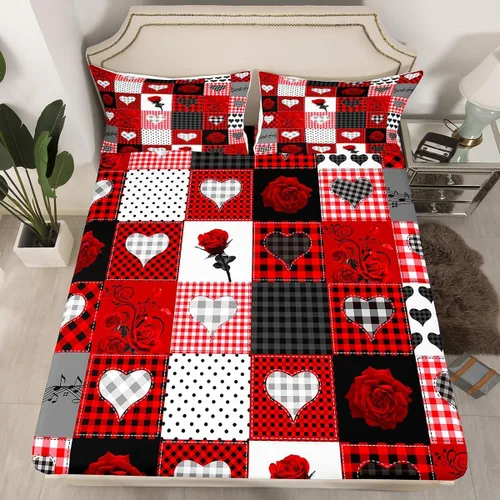 Miniatura 2 de Juego de sábanas femeninas de flores de rosas rojas, tamaño individual, juego de ropa de cama para el día de San Valentín, decoración de habitación